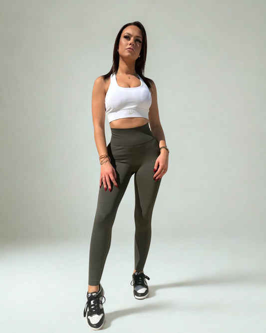 Legging de sport femme HATHOR kaki – Taille haute gainante